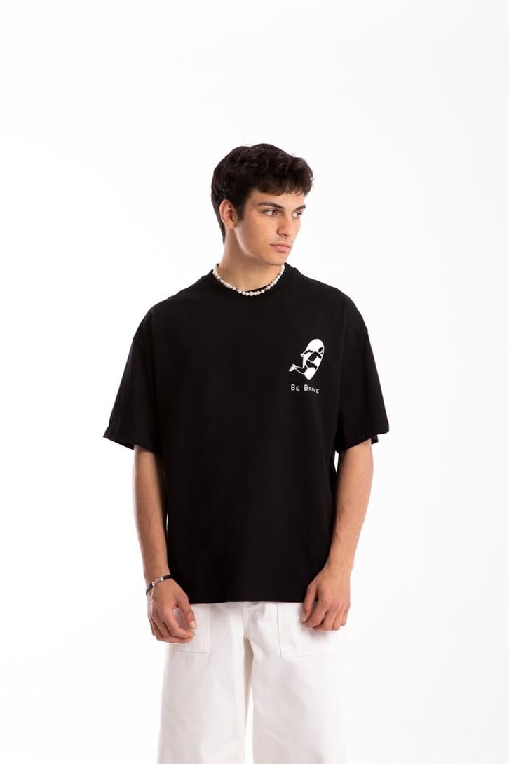 Be Brave Baskılı Siyah Oversize Tişört