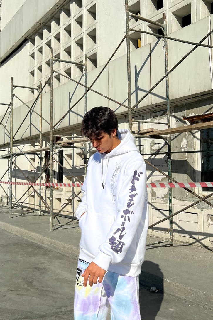 Beerus Sırt Baskılı Ekru Oversize Sweatshirt