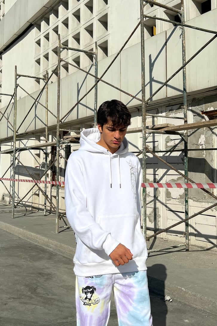 Beerus Sırt Baskılı Ekru Oversize Sweatshirt