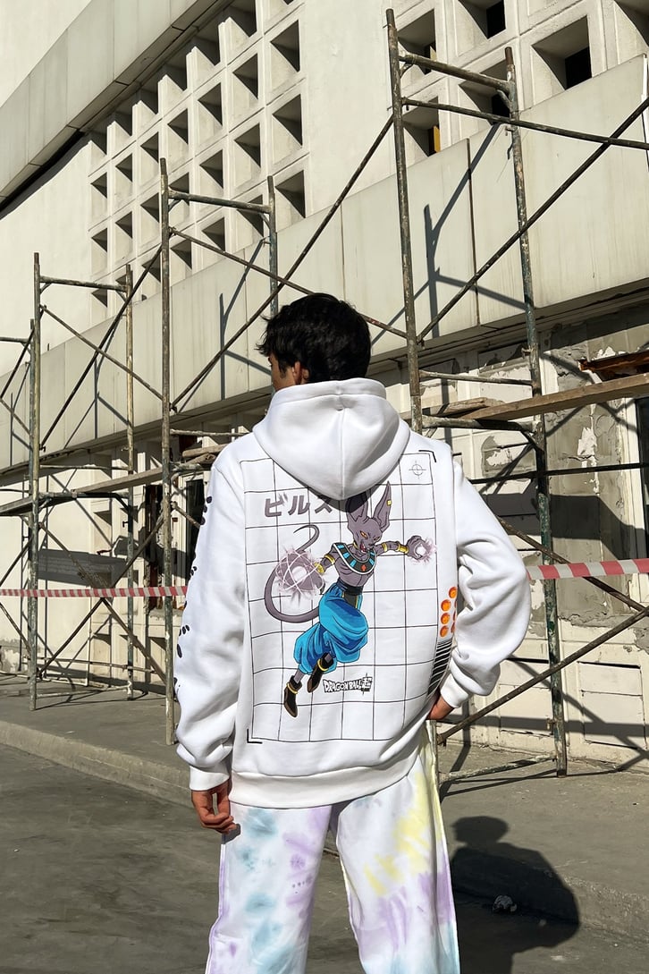Beerus Sırt Baskılı Ekru Oversize Sweatshirt
