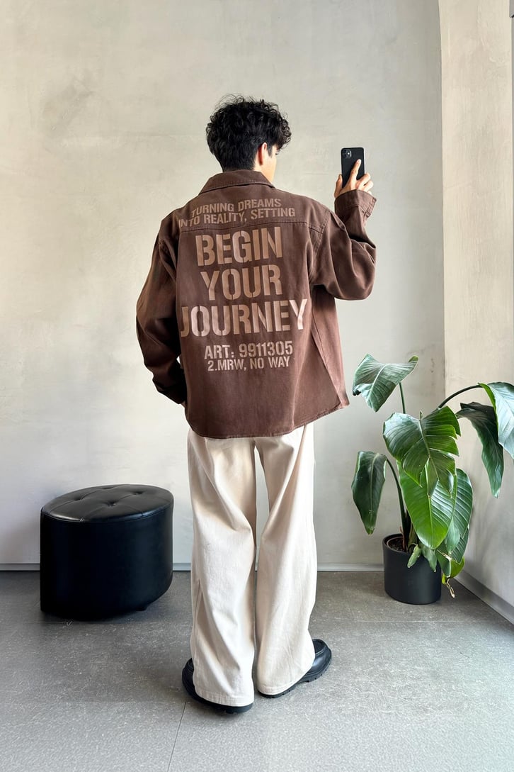 Begin Your Journey Baskılı Cepli Ceket