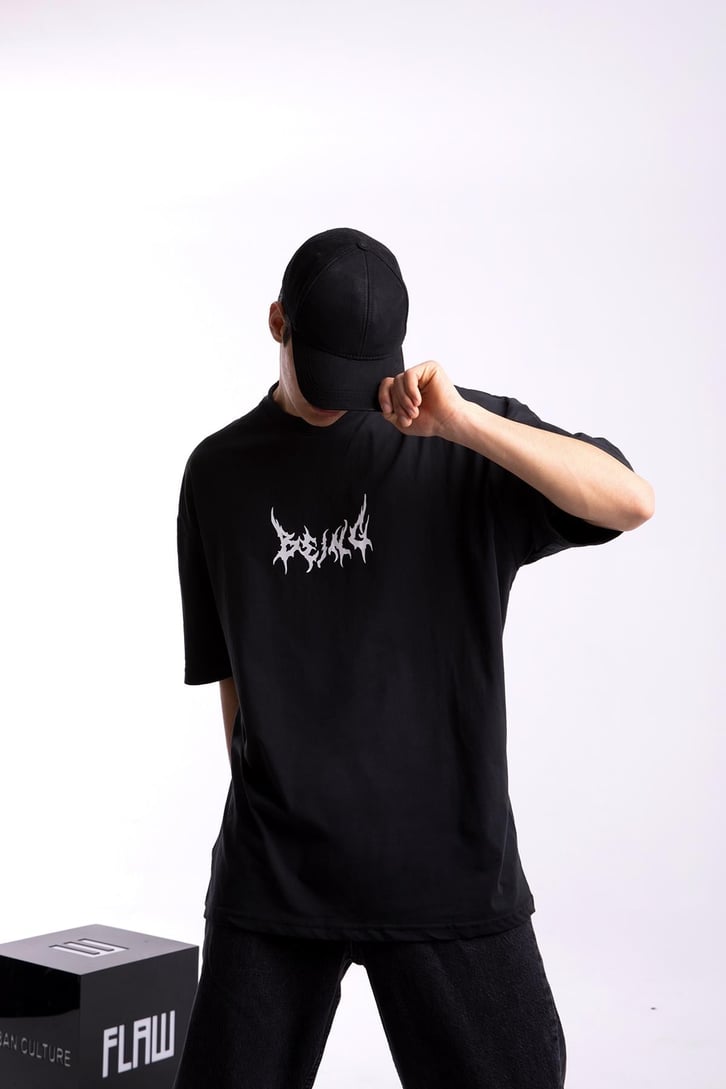 Being Sırt Baskılı Siyah Oversize Tshirt