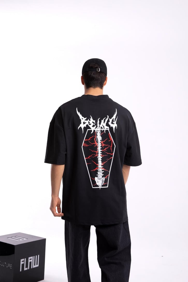 Being Sırt Baskılı Siyah Oversize Tshirt