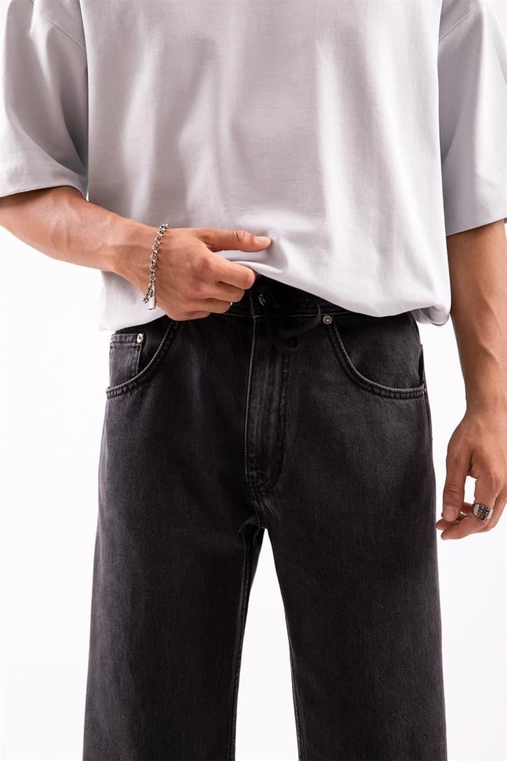Bel Bağcıklı Baggy Antrasit Jean