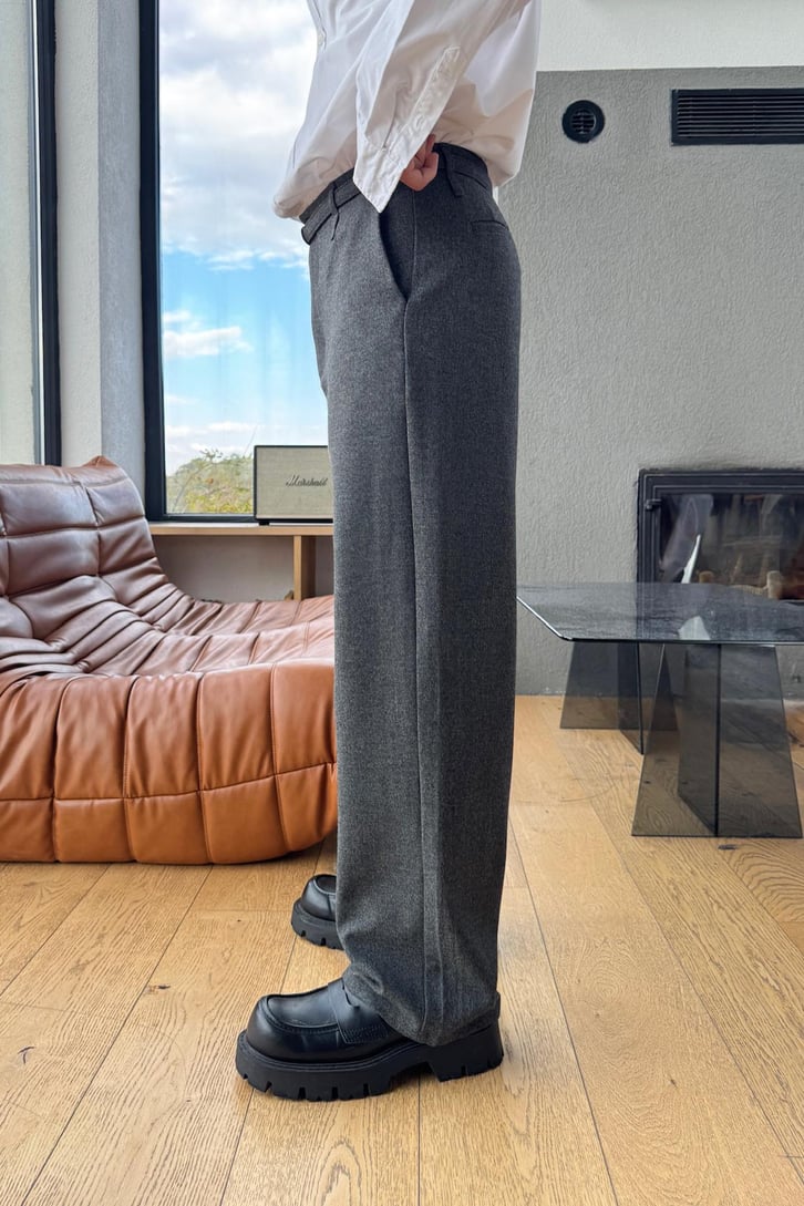 Bel Bağcıklı Kumaş Pantolon