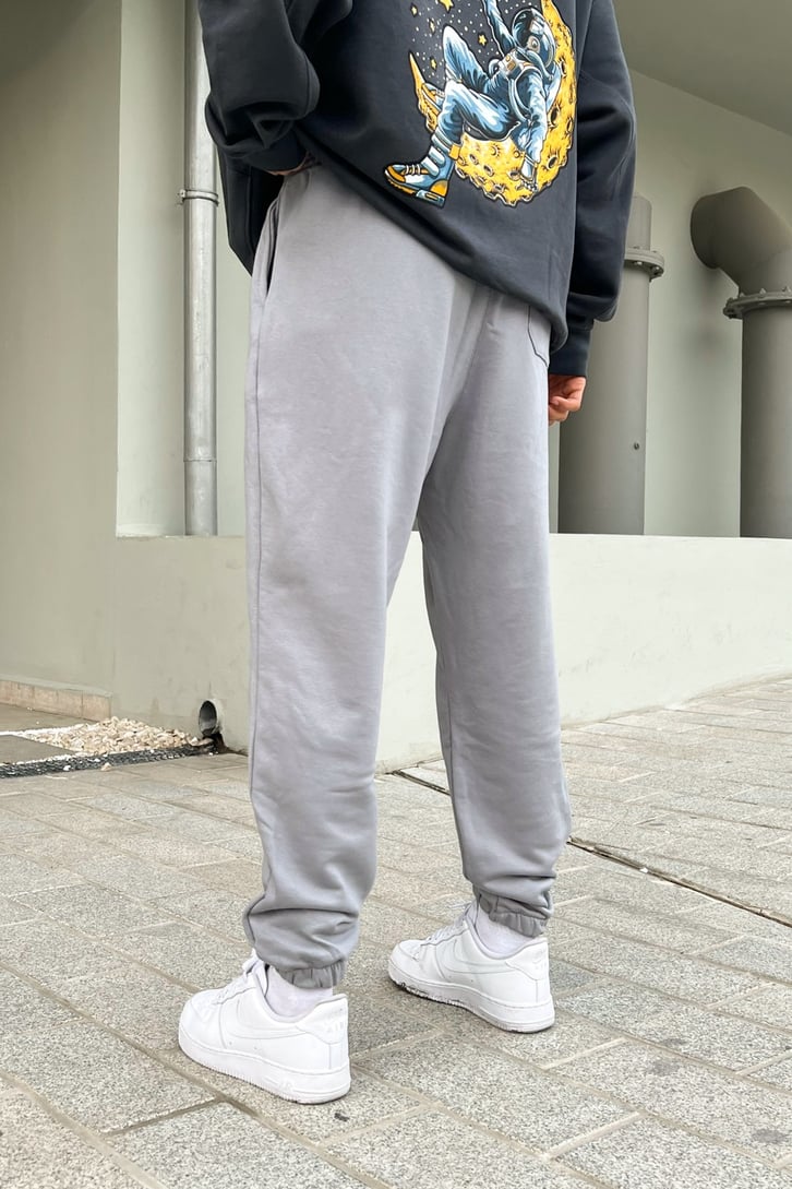 Bel Lastikli Basic Buz Gri Jogger Fit Eşofman Altı