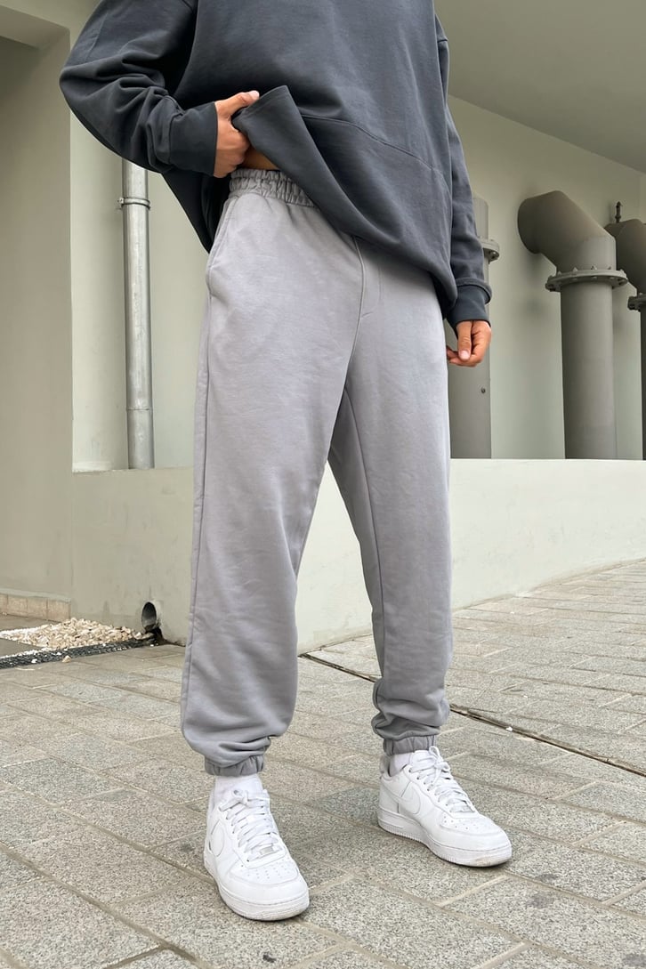 Bel Lastikli Basic Buz Gri Jogger Fit Eşofman Altı