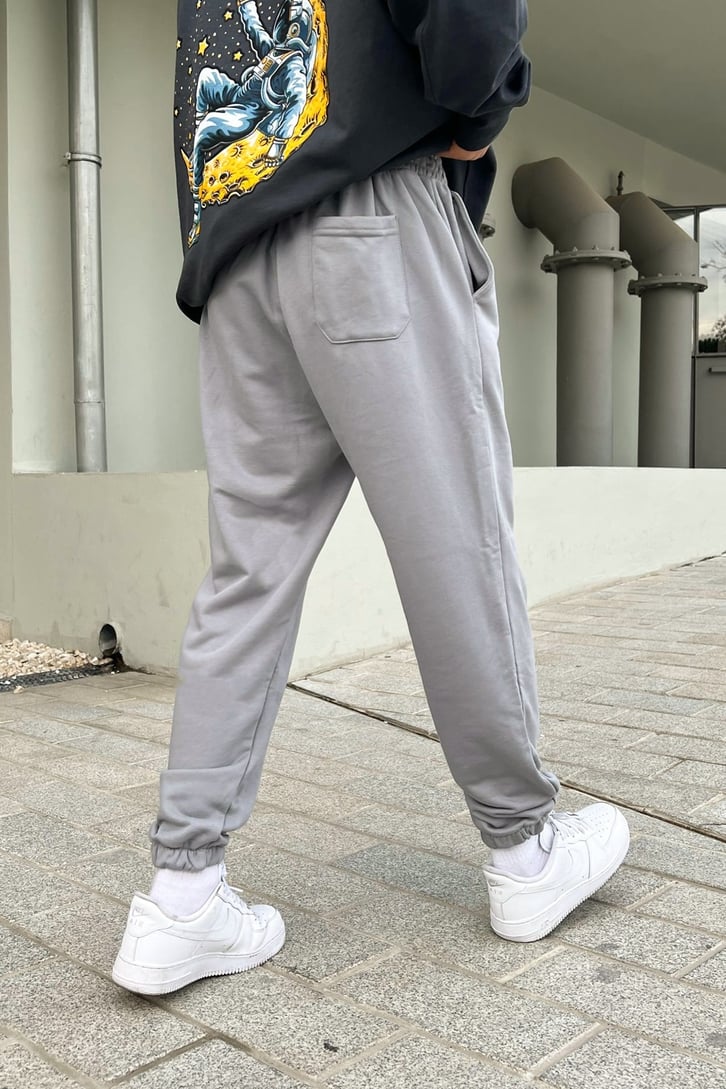 Bel Lastikli Basic Buz Gri Jogger Fit Eşofman Altı