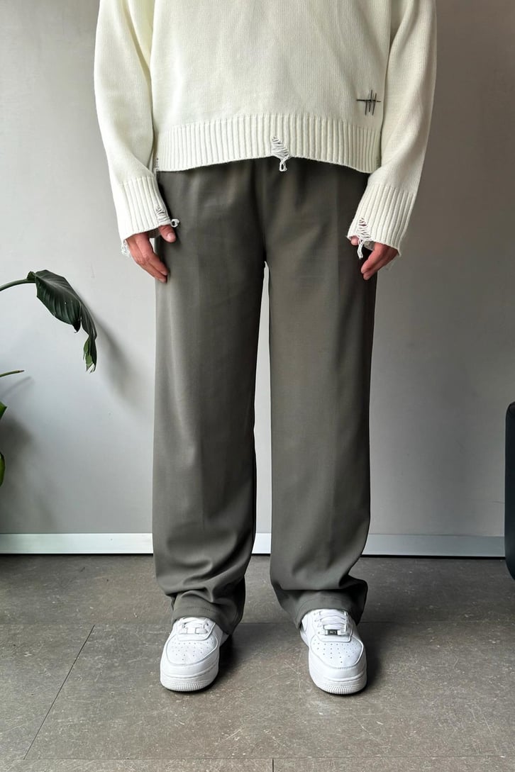 Bel Lastikli Basic Yeşil Kumaş Pantolon