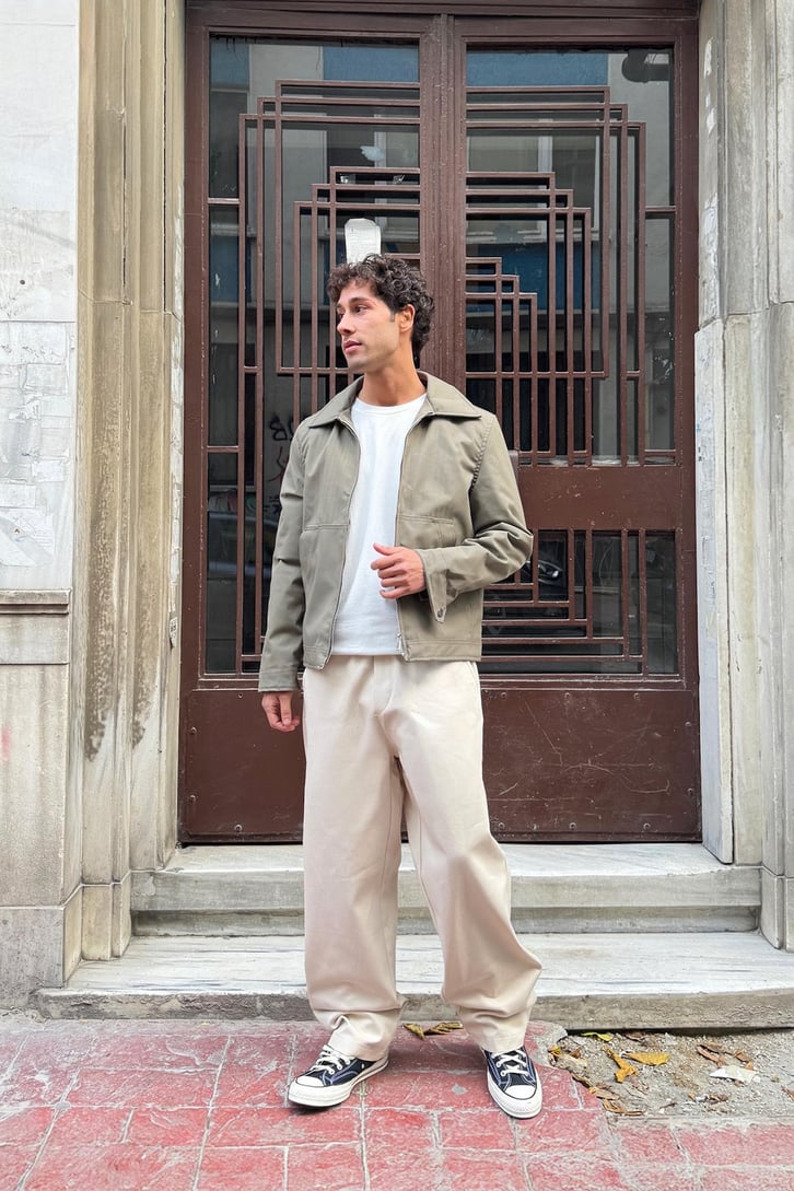 Bel Lastikli Bej Baggy Gabardin Pantolon