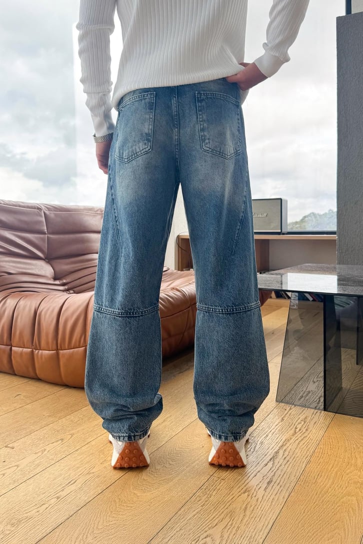 Bel Lastikli Dikiş Detay Baggy Jean