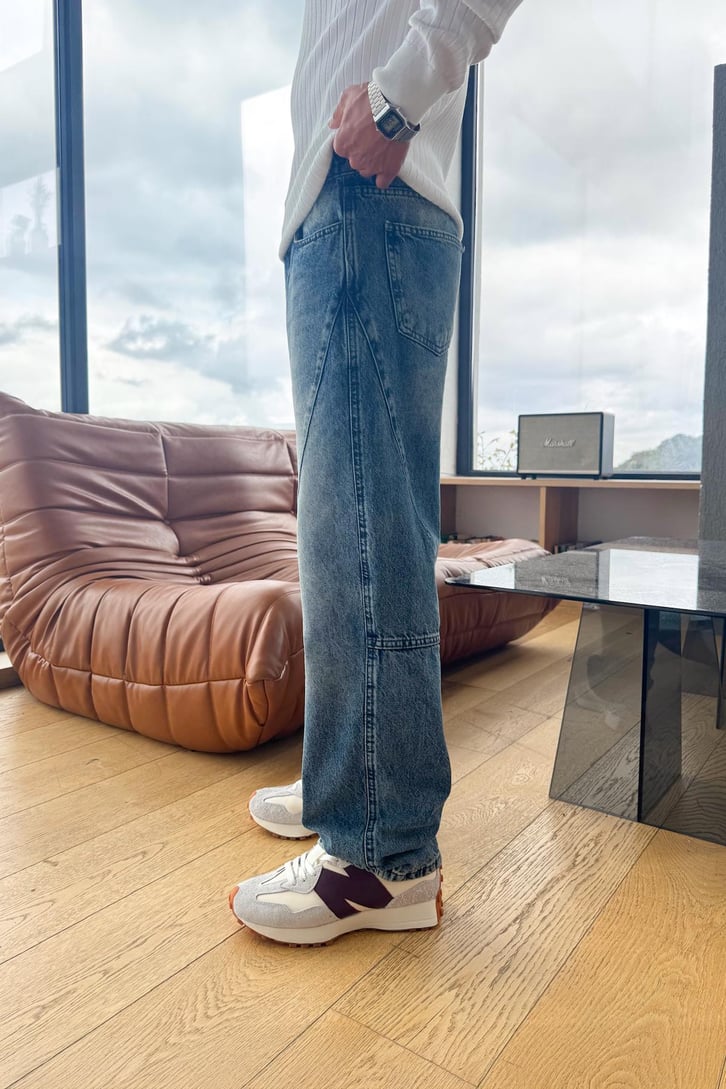 Bel Lastikli Dikiş Detay Baggy Jean