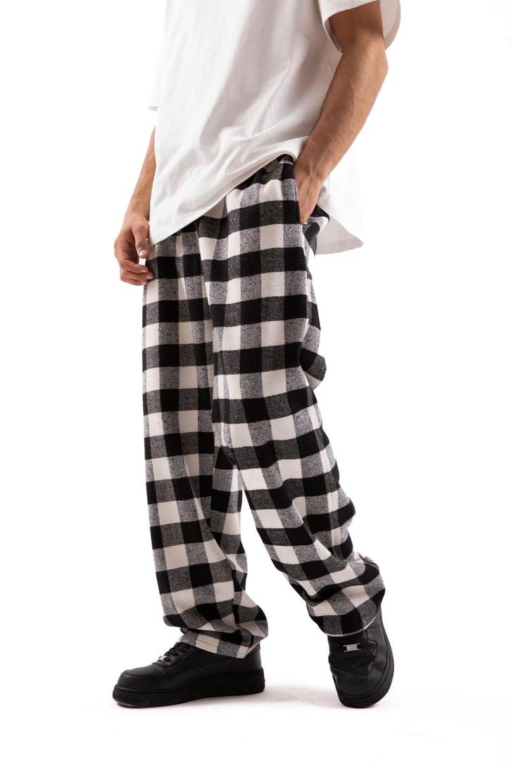 Bel Lastikli Ekose Desen Siyah Pijama