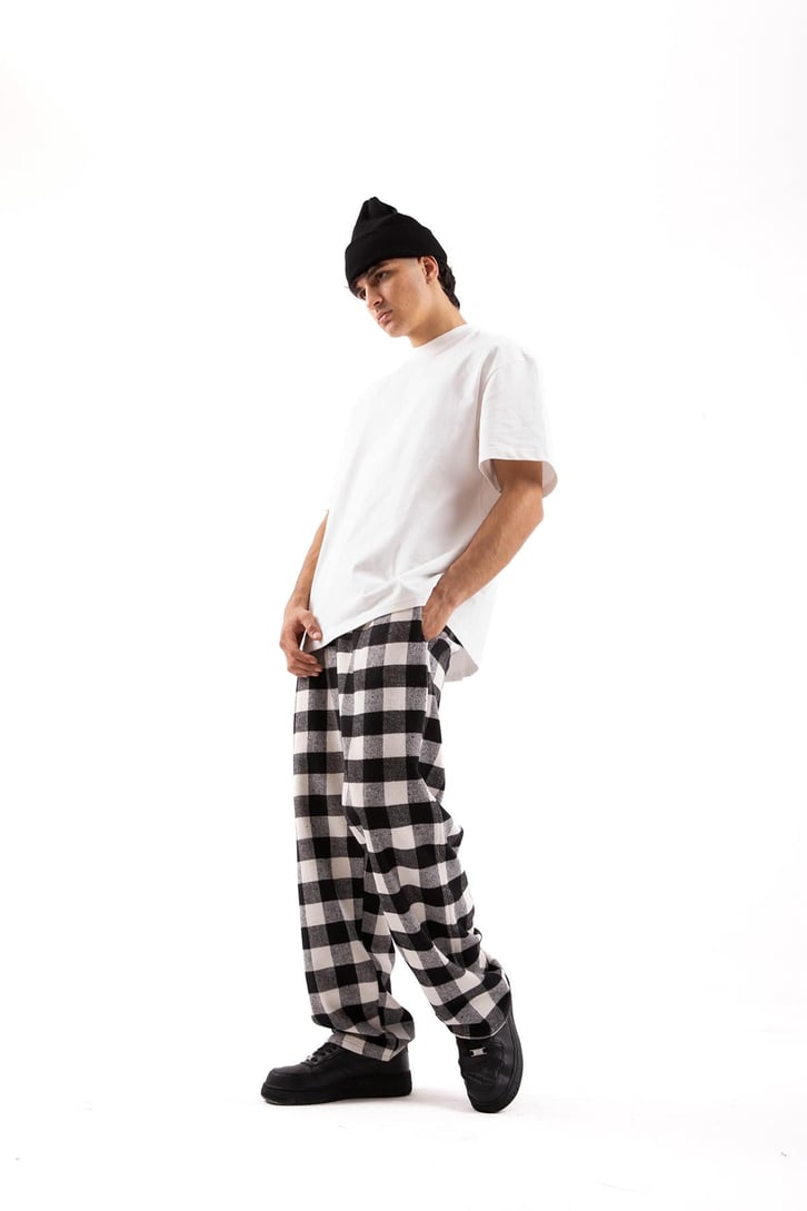 Bel Lastikli Ekose Desen Siyah Pijama