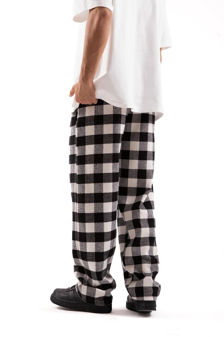Bel Lastikli Ekose Desen Siyah Pijama