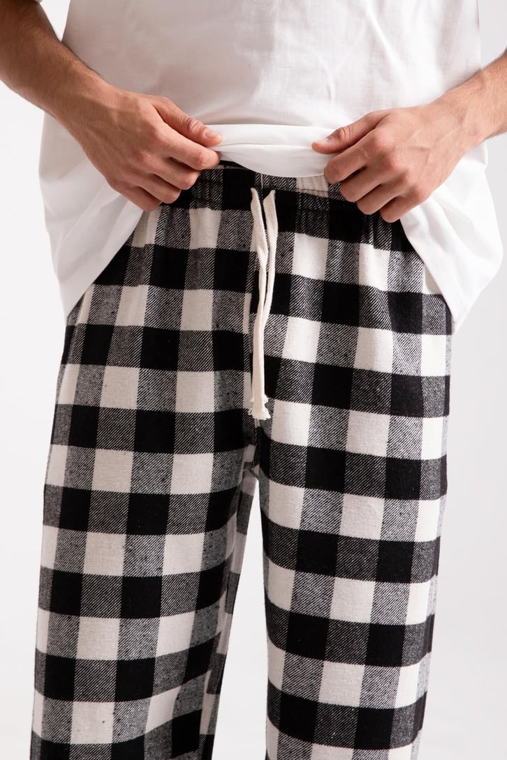 Bel Lastikli Ekose Desen Siyah Pijama