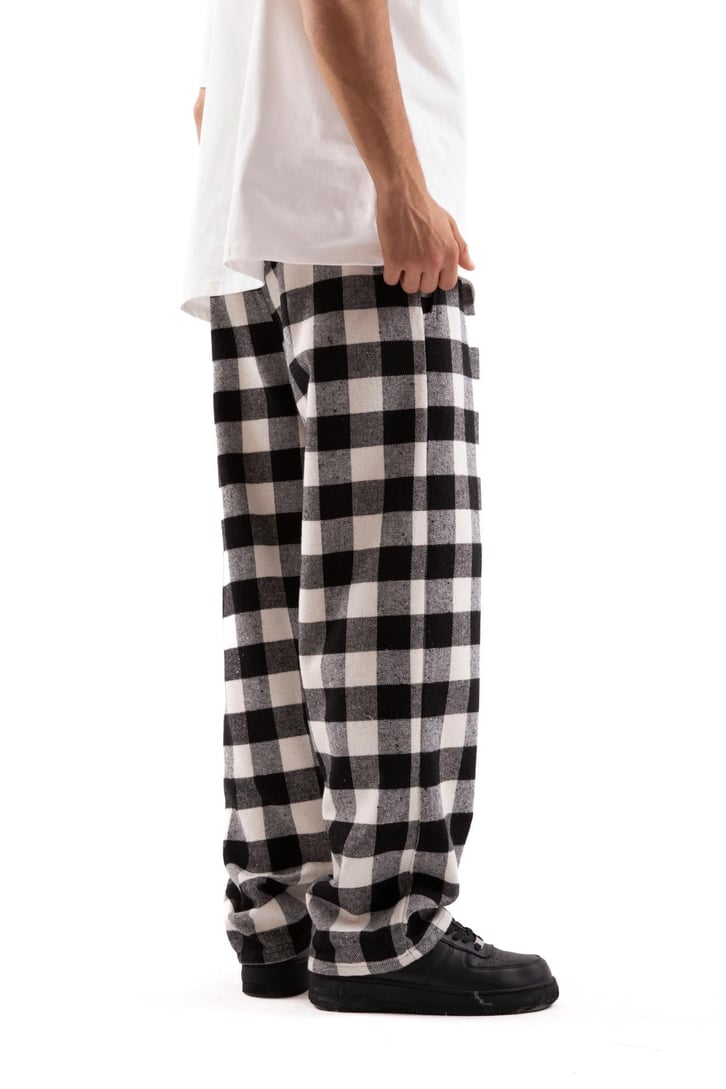 Bel Lastikli Ekose Desen Siyah Pijama