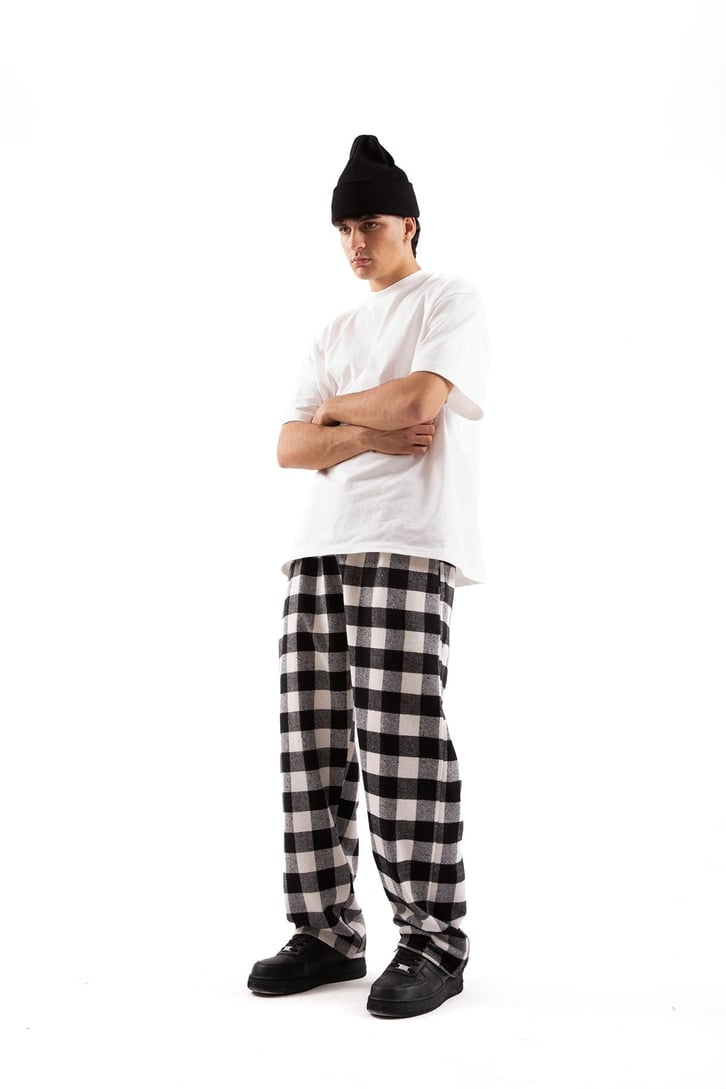Bel Lastikli Ekose Desen Siyah Pijama