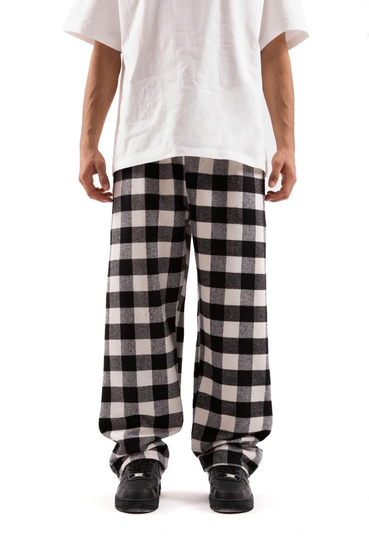 Bel Lastikli Ekose Desen Siyah Pijama