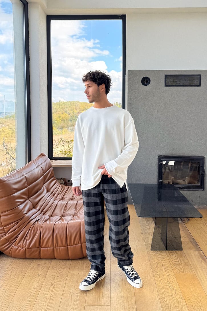 Bel Lastikli Ekose Model Eşofman Altı