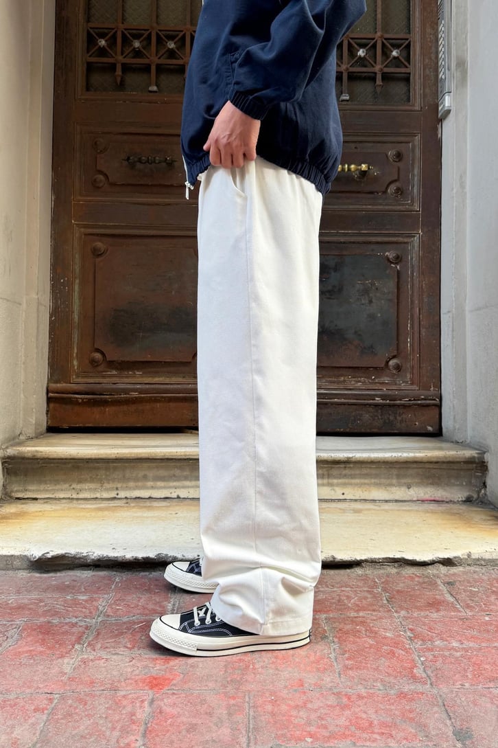 Bel Lastikli Ekru Baggy Gabardin Pantolon