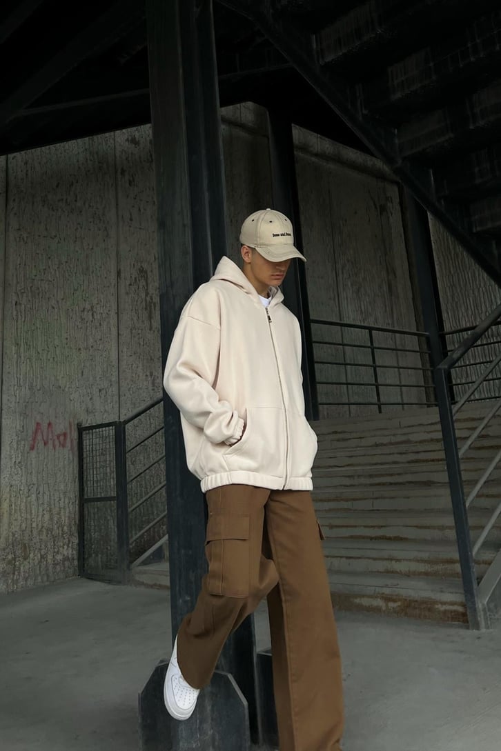Bel Lastikli Fermuarlı Oversize Sweatshirt