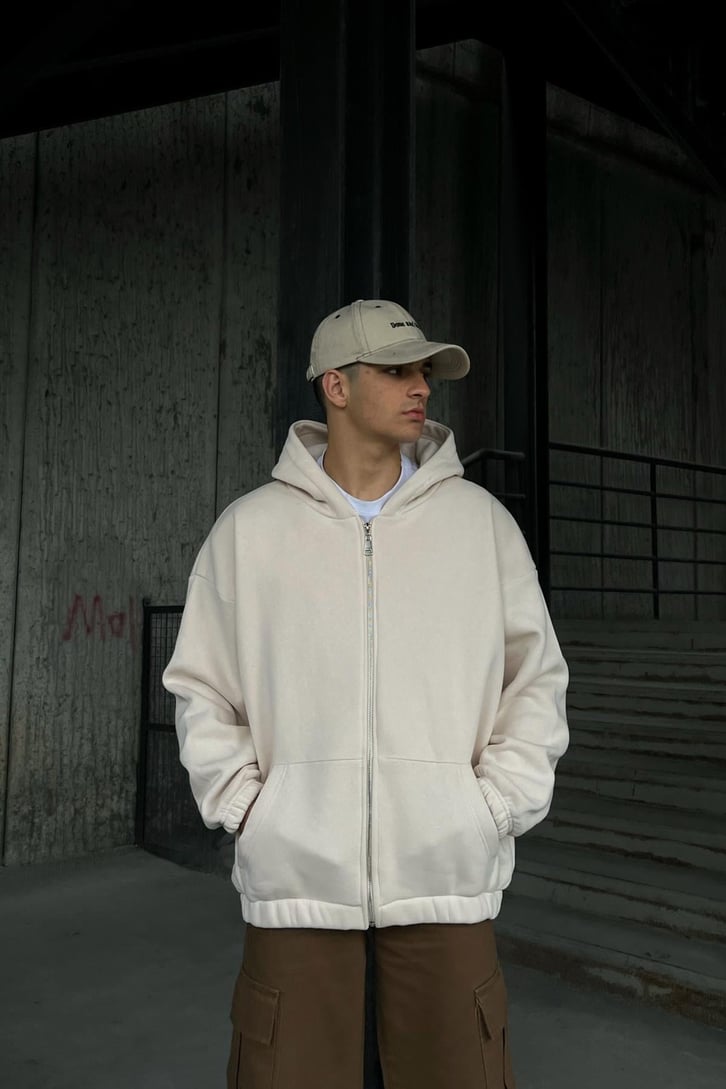 Bel Lastikli Fermuarlı Oversize Sweatshirt