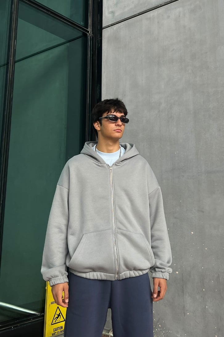 Bel Lastikli Fermuarlı Oversize Sweatshirt