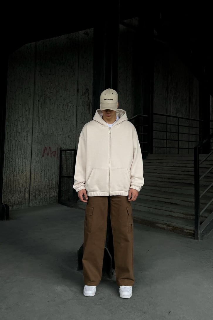 Bel Lastikli Fermuarlı Oversize Sweatshirt