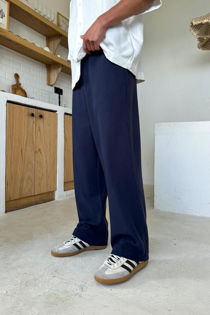Bel Lastikli Keten Baggy Pantolon