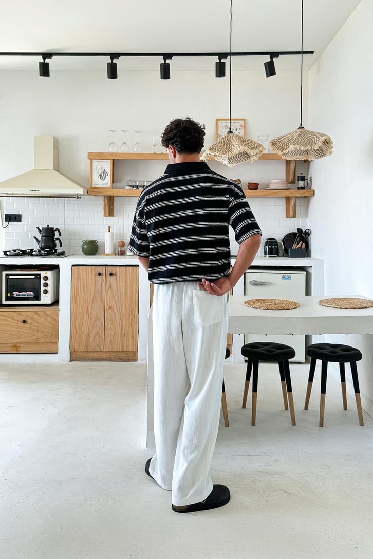 Bel Lastikli Keten Baggy Pantolon