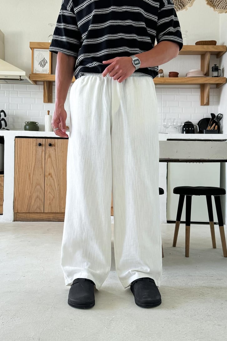 Bel Lastikli Keten Baggy Pantolon