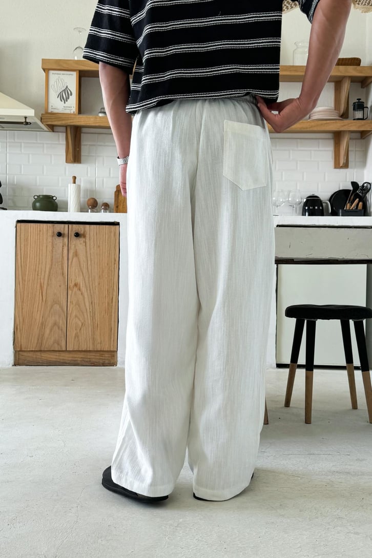 Bel Lastikli Keten Baggy Pantolon