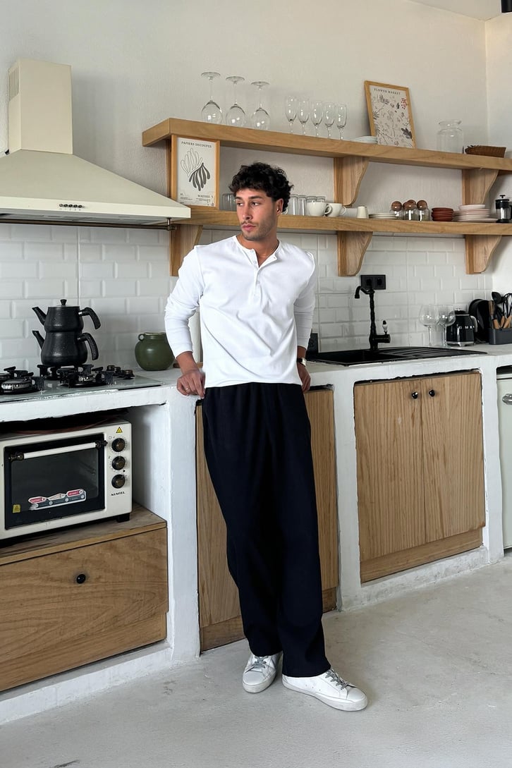 Bel Lastikli Keten Baggy Pantolon