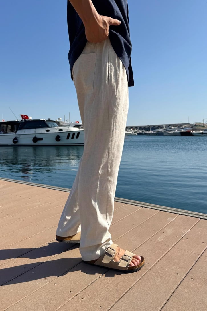 Bel Lastikli Keten Pantolon