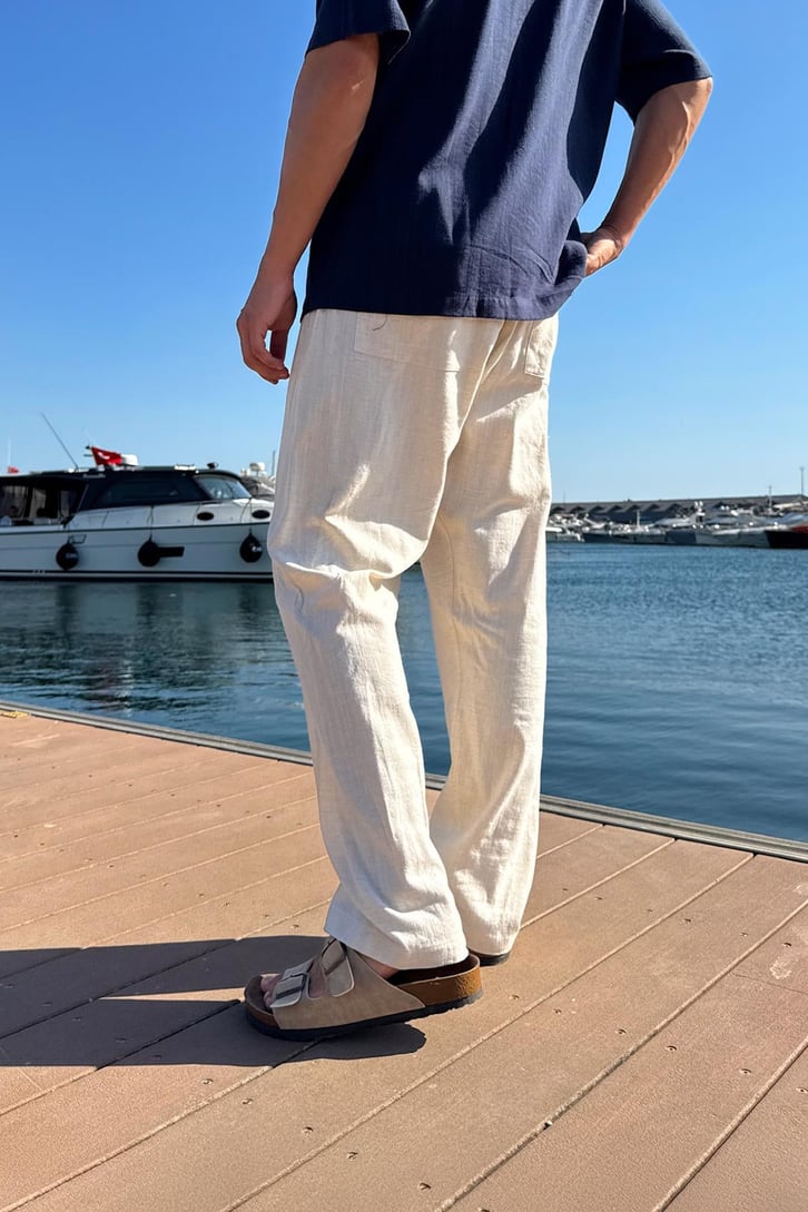Bel Lastikli Keten Pantolon