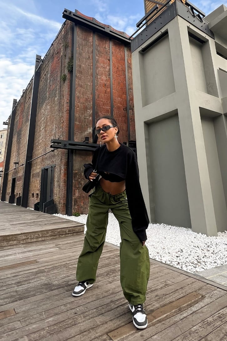 Bel Lastikli Krem Baggy Pantolon