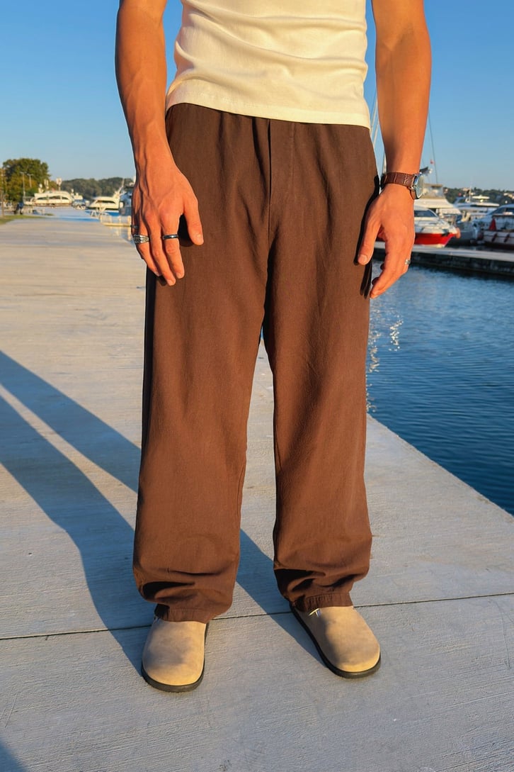 Bel Lastikli Rahat Kesim Keten Pantolon
