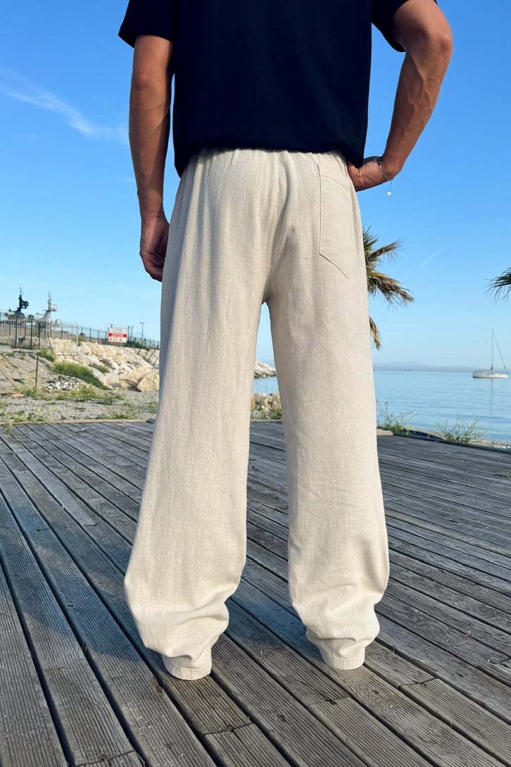 Bel Lastikli Rahat Keten Pantolon