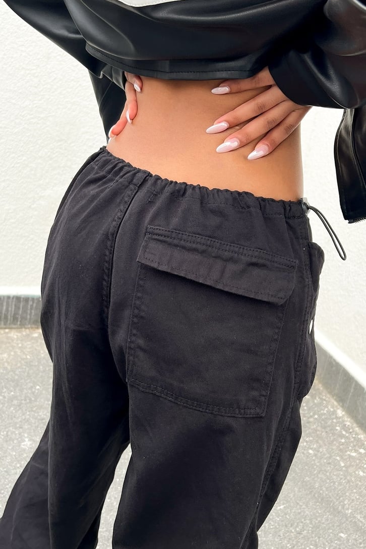 Bel Lastikli Siyah Baggy Keten Pantolon