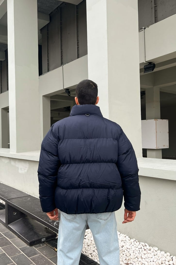 Beli Lastikli Basic Lacivert Şişme Mont