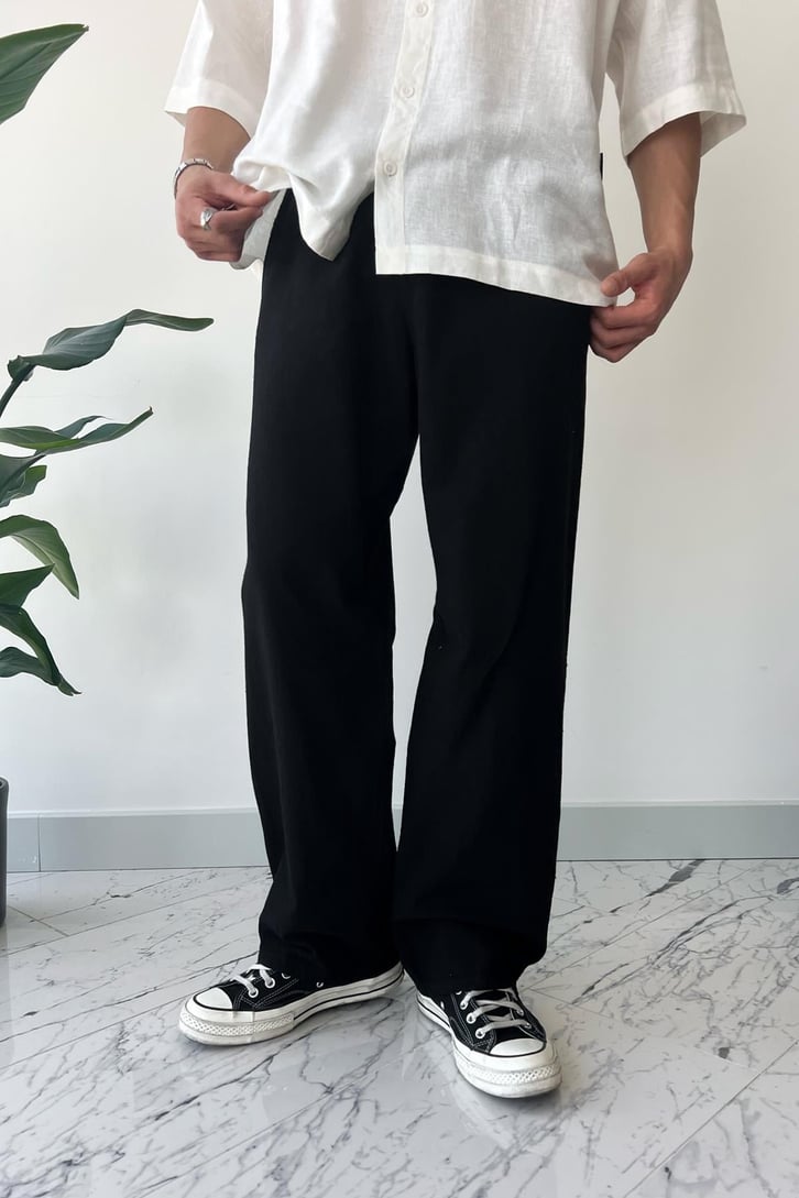 Beli Lastikli Basic Siyah Baggy Eşofman