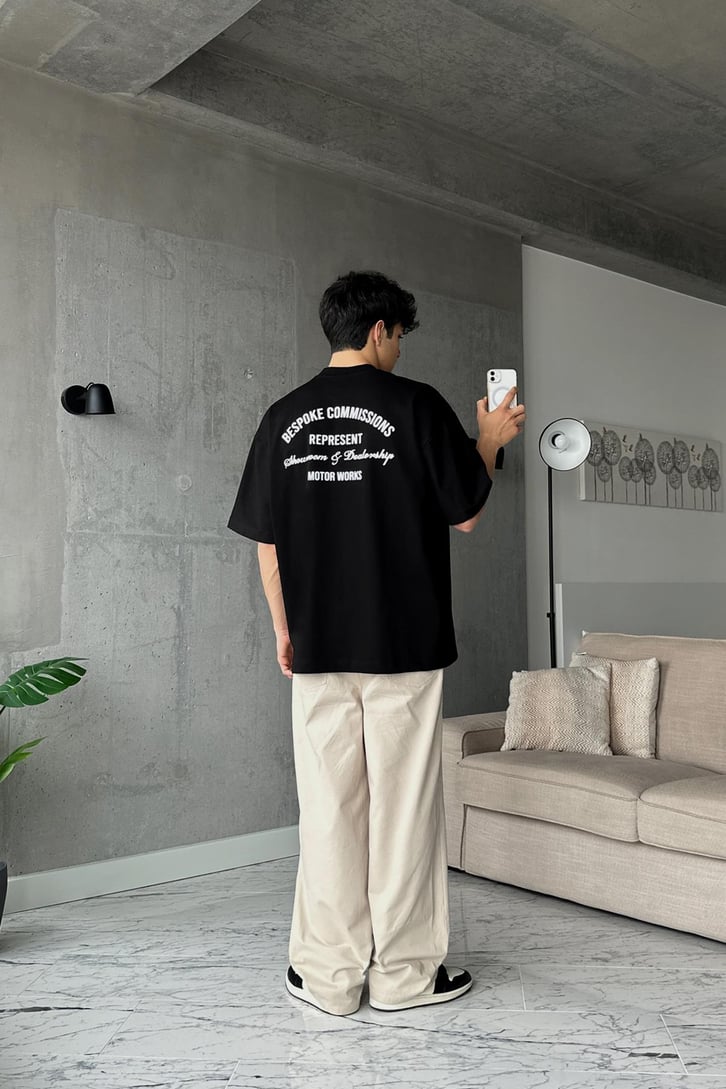 Bespoke Baskılı Siyah Oversize Tişört