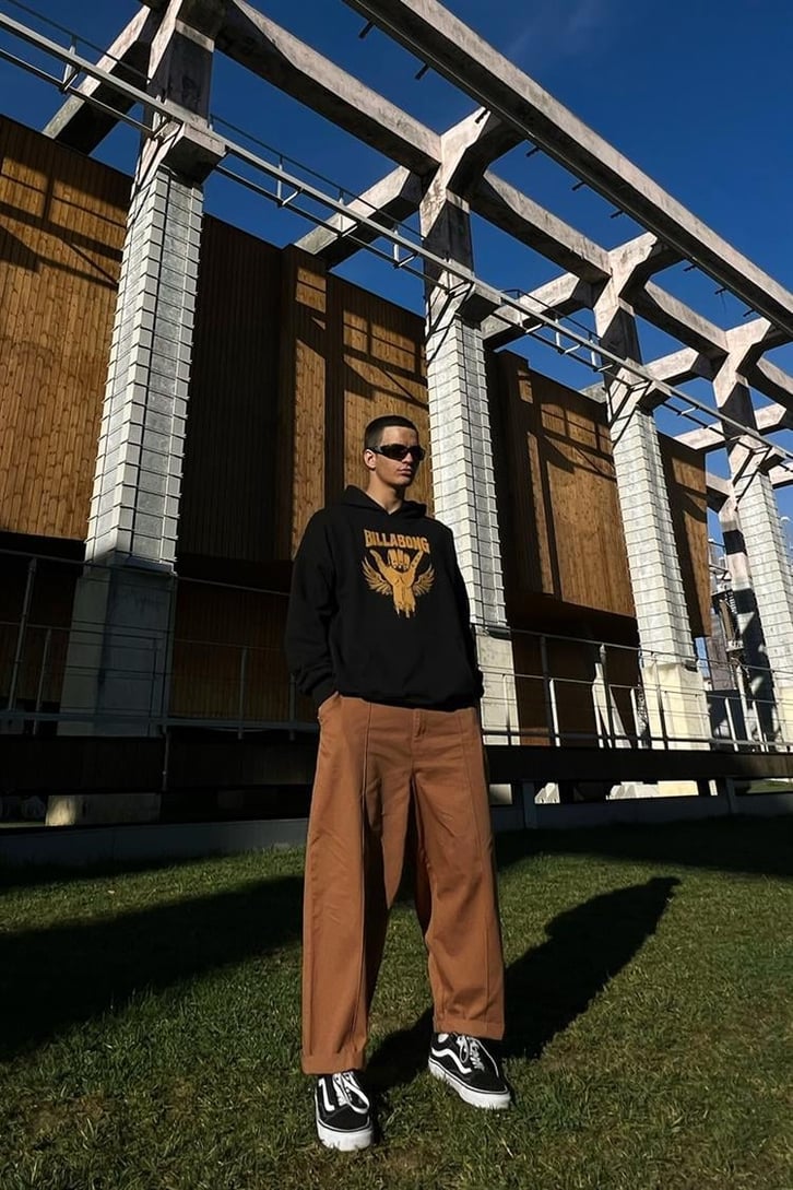 Billabong Baskılı Siyah İçi Pamuklu Oversize Hoodie