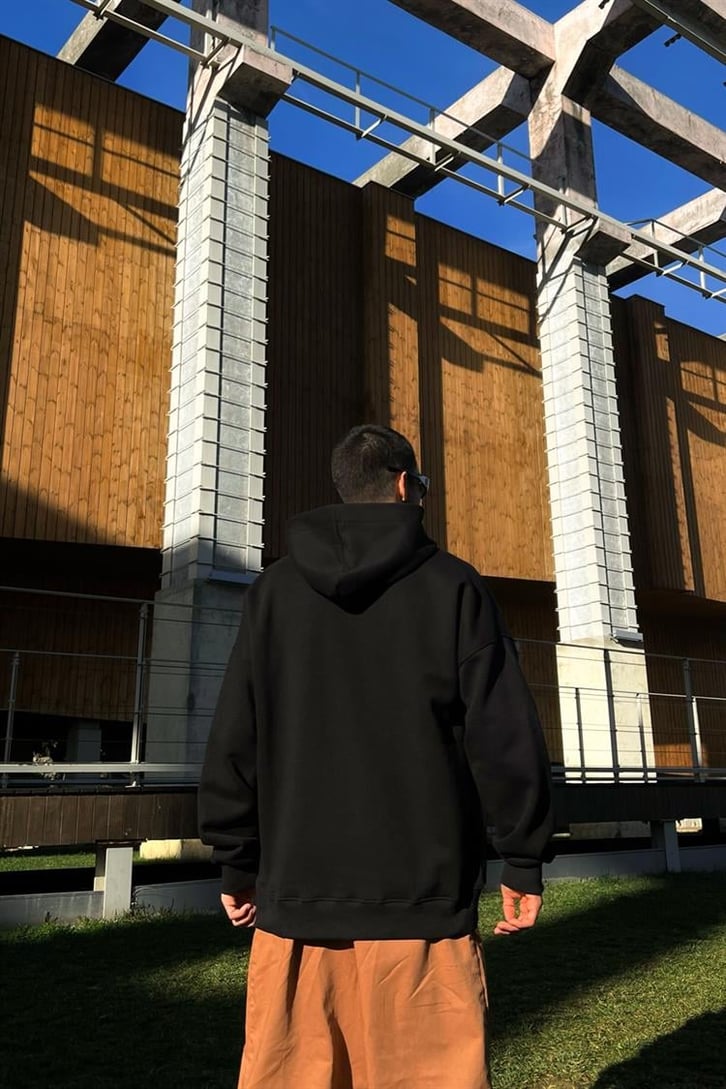 Billabong Baskılı Siyah İçi Pamuklu Oversize Hoodie