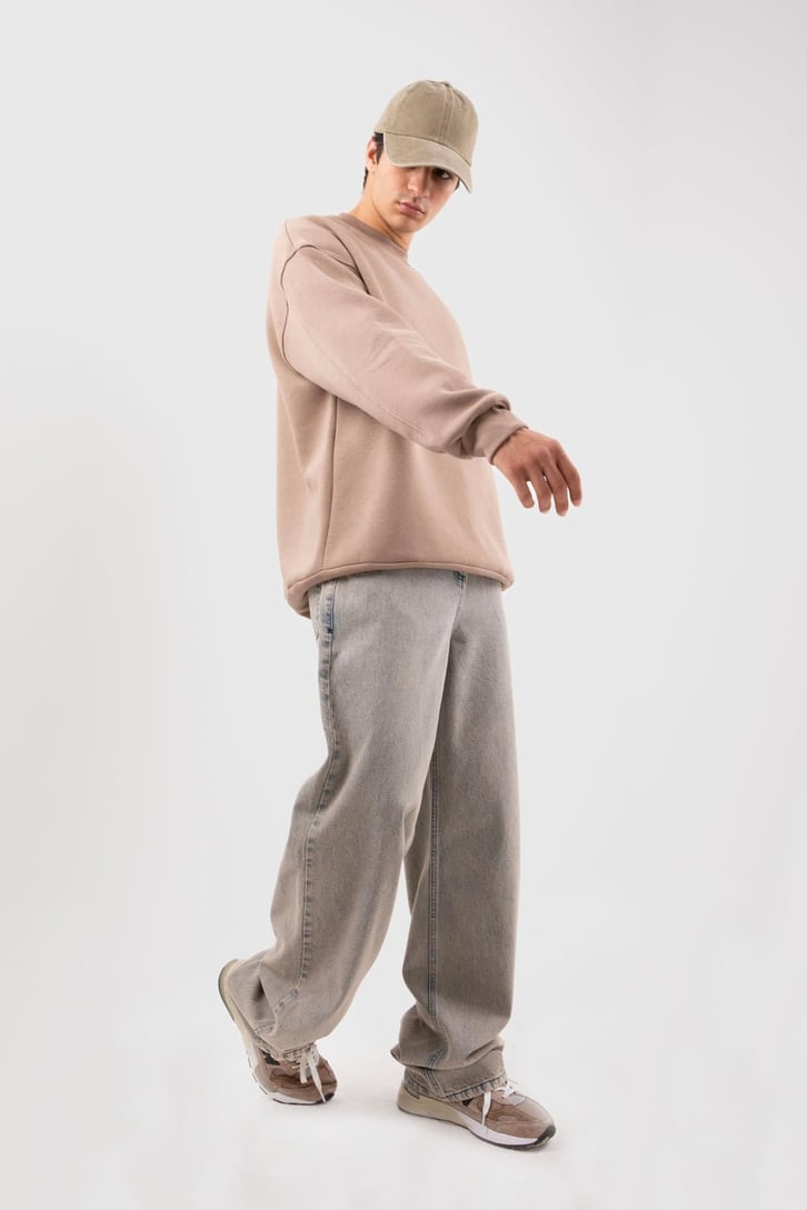 Bisiklet Yaka Basic Beyaz Sweatshırt