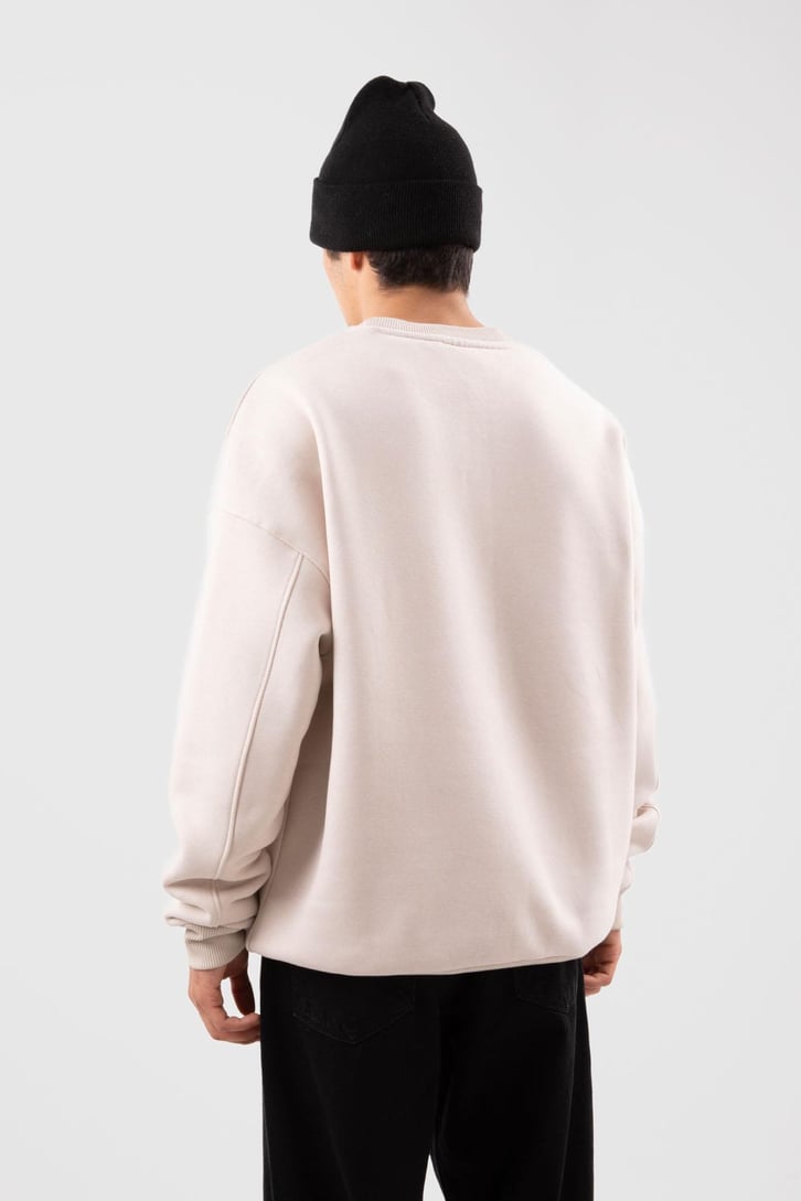 Bisiklet Yaka Basic Beyaz Sweatshırt