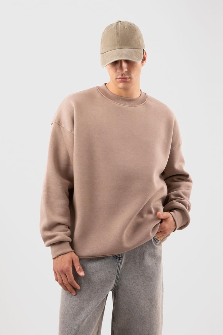 Bisiklet Yaka Basic Beyaz Sweatshırt