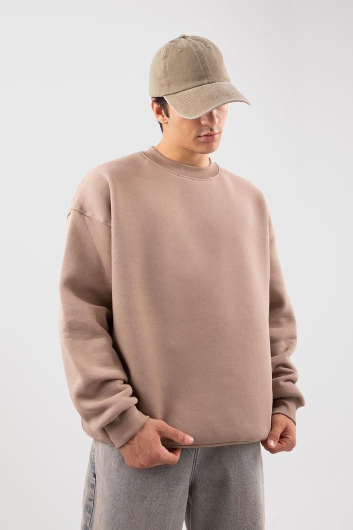 Bisiklet Yaka Basic Beyaz Sweatshırt