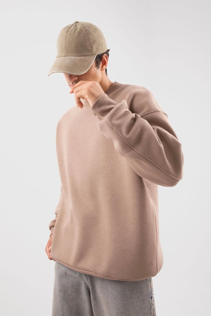 Bisiklet Yaka Basic Beyaz Sweatshırt